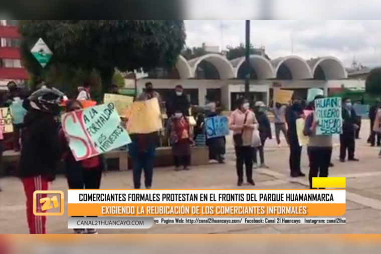 Comerciantes formales protestan en el frontis del Parque Huamanmarca (VIDEO)