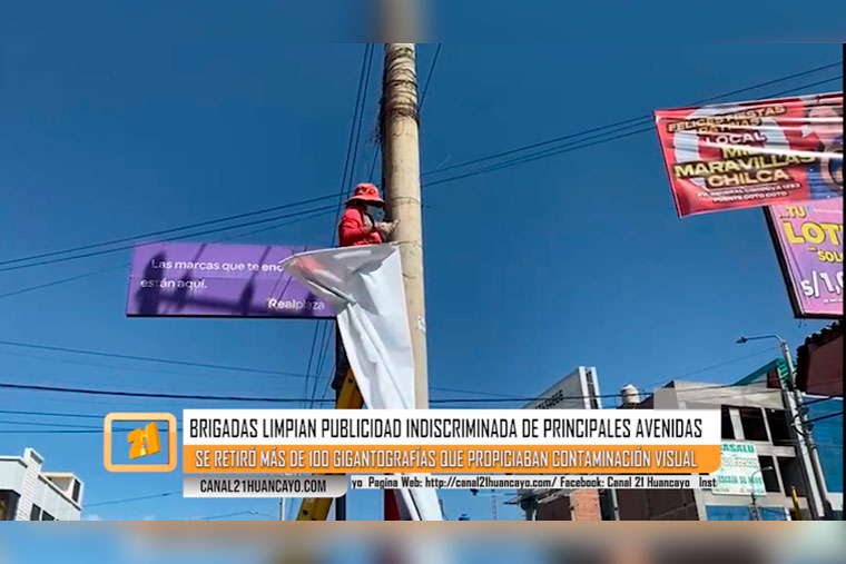 Chilca: Brigadas limpian publicidad indiscriminada de principales avenidas (VIDEO)